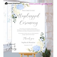 Blue Ivory Hydrangea Unplugged Ceremony sign template,(139)